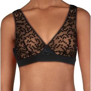 Jason Wu Satin Black Embroidered Sheer Dot Mesh Bralette NEW Size Medium NWT